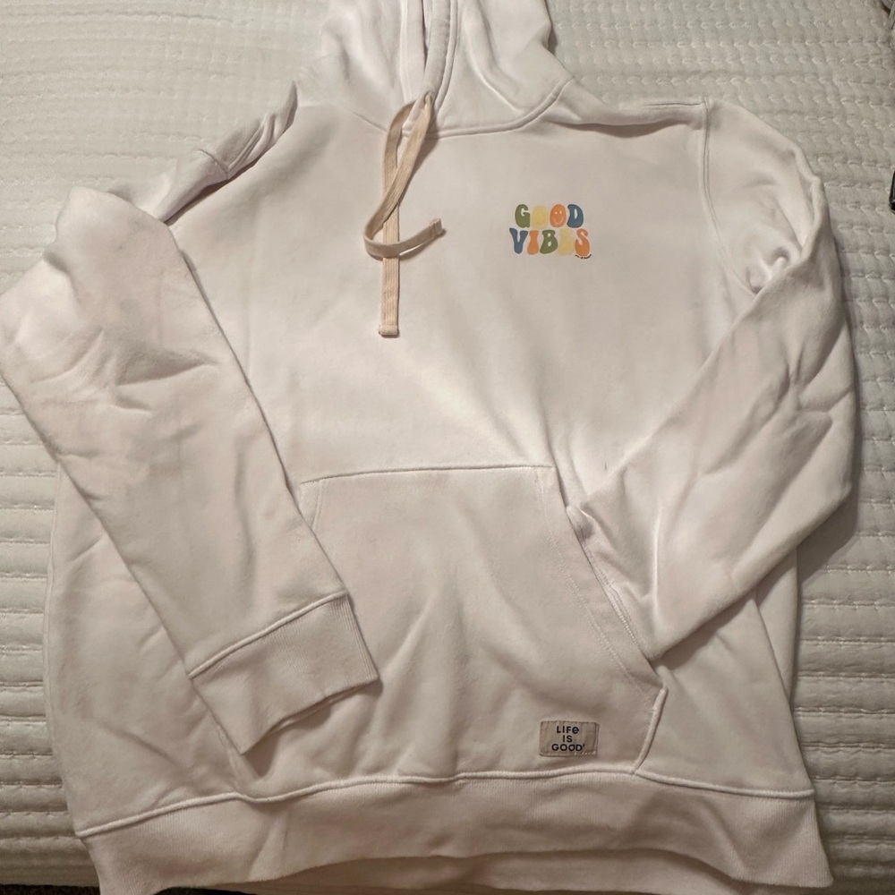 Life Is Good Womens Cream Hoodie with Colorful Design